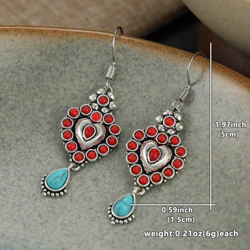 Women's Heart-Shaped Two-Tone Turquoise Inlaid Dangling Earrings